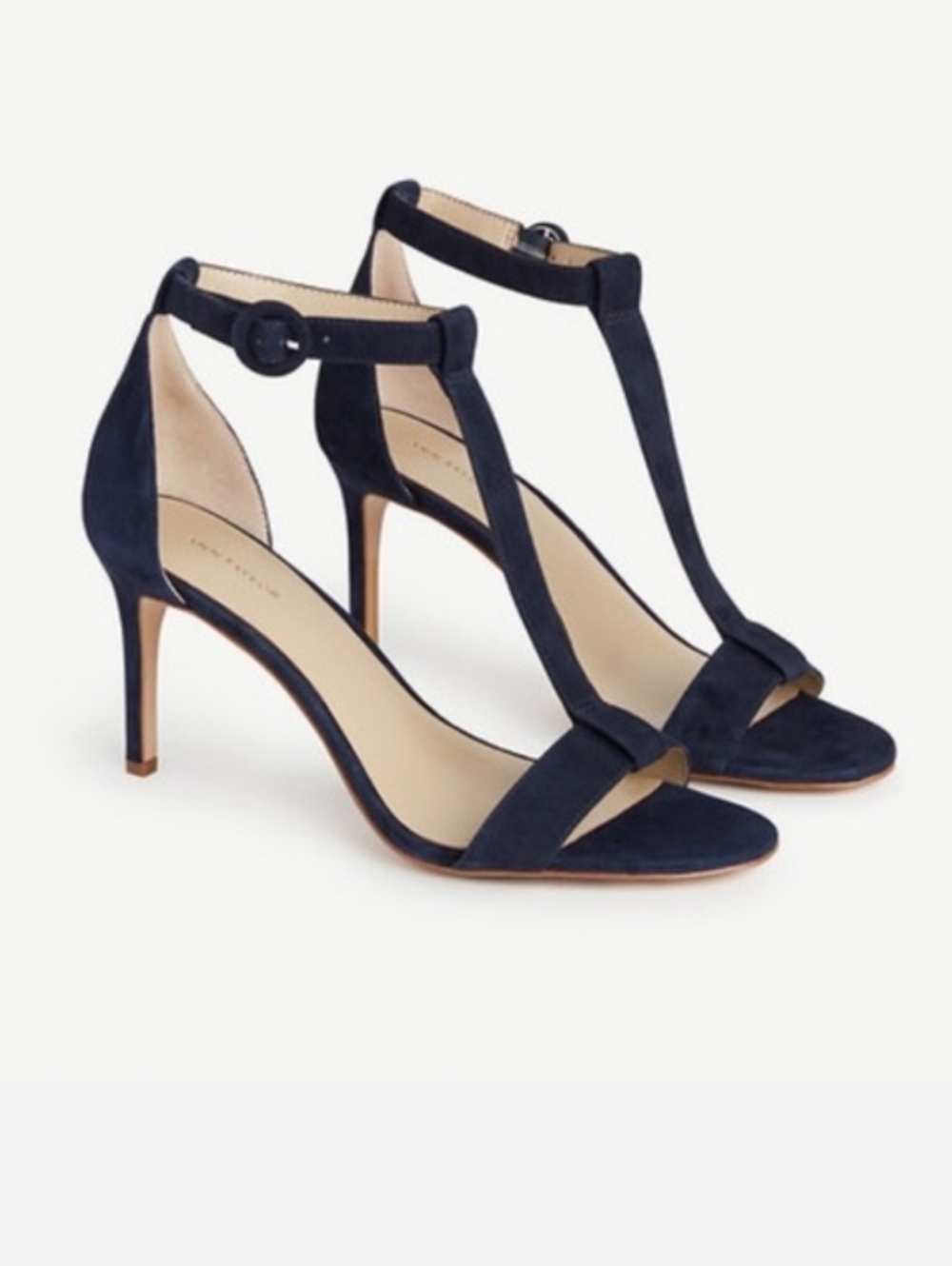 Ann Taylor T-Strap Suede High Heel Sandals Dark Navy Blue 8 NWOT NWOB